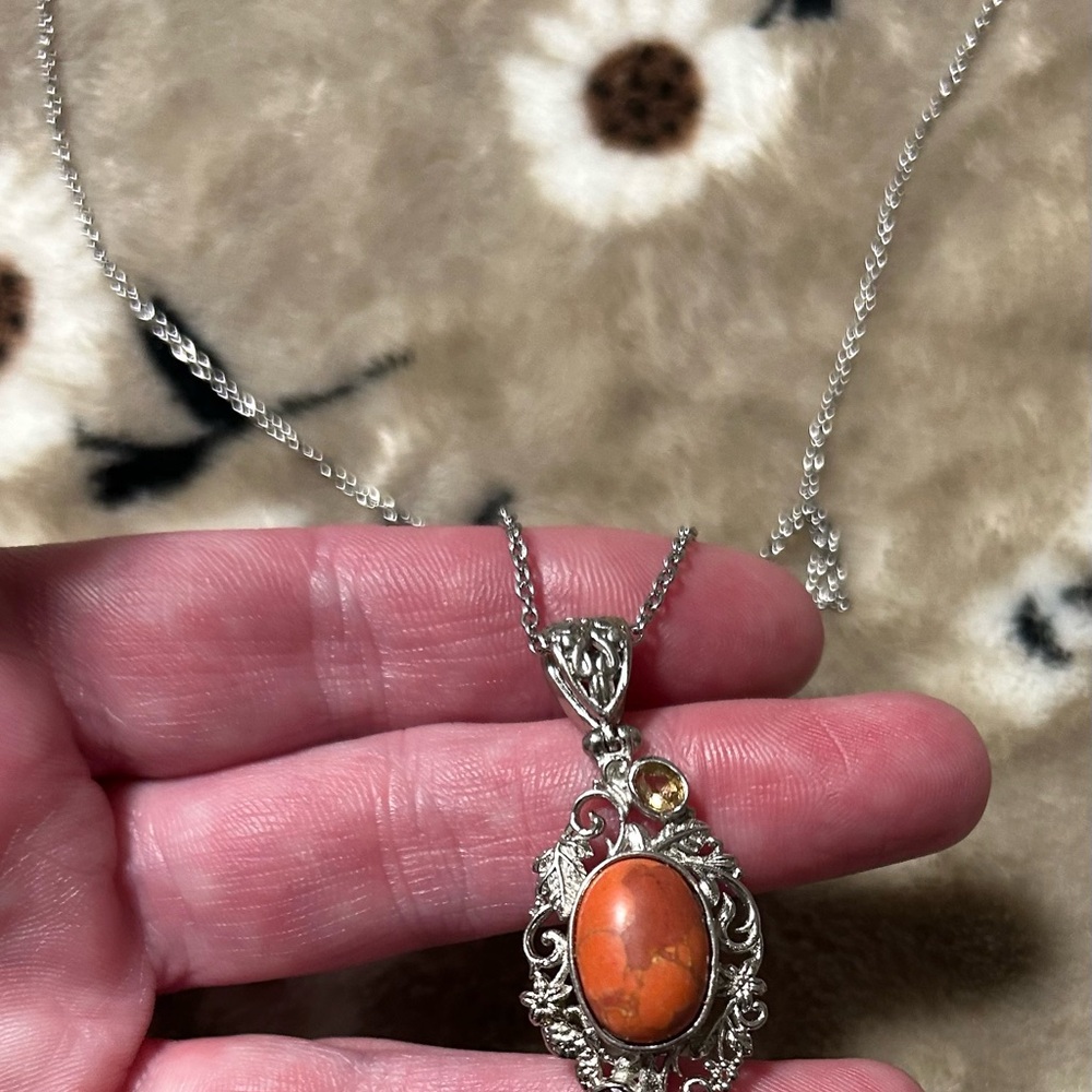 Spong Coral and Mozambique Garnet Pendant in Platinum over Copper 12.85 ctw